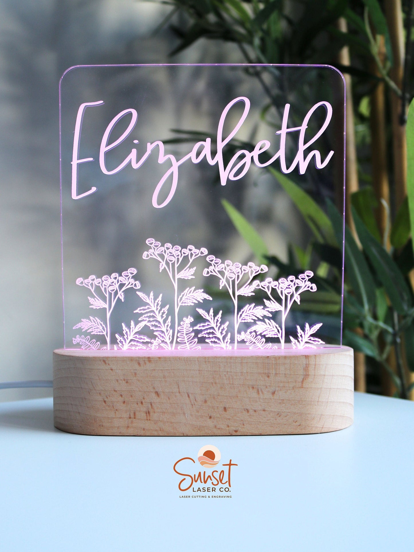 Wooden Personalised Night Light - Floral