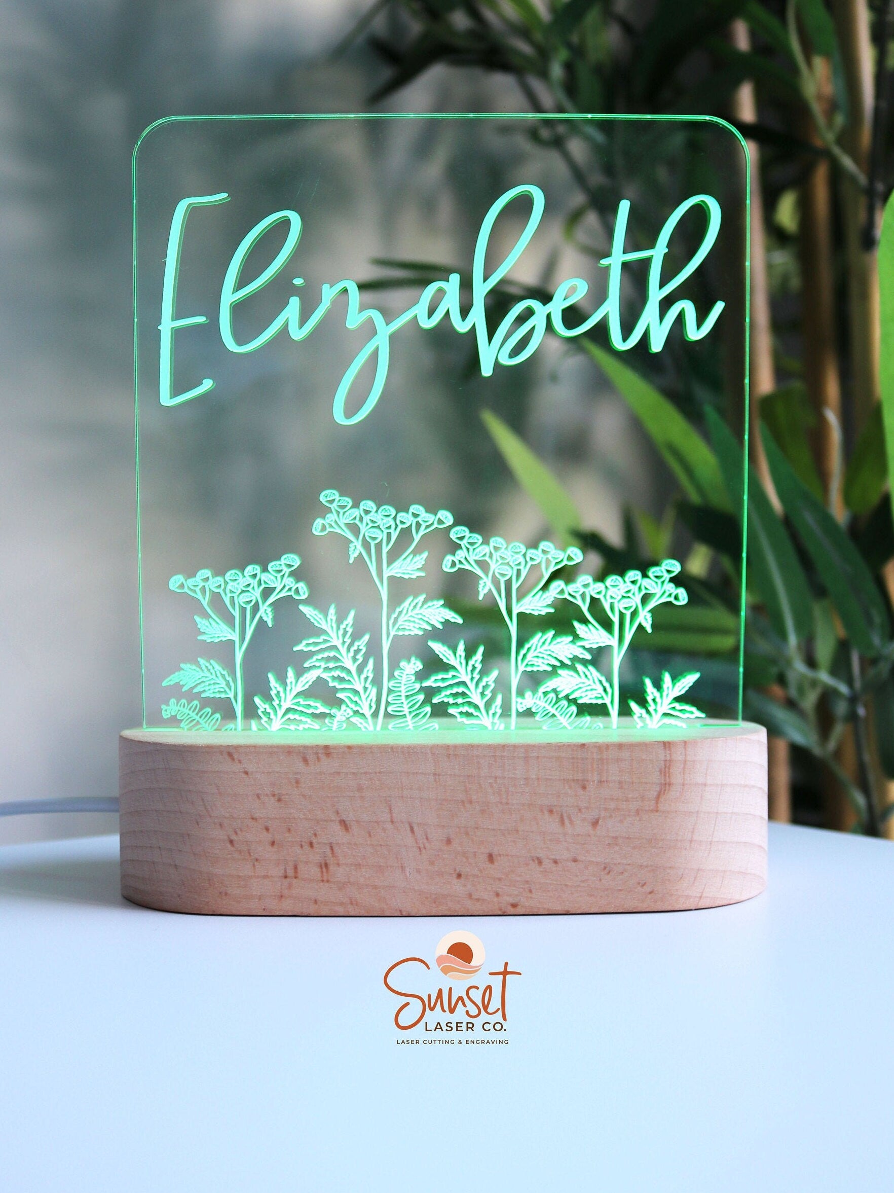 Wooden Personalised Night Light - Floral