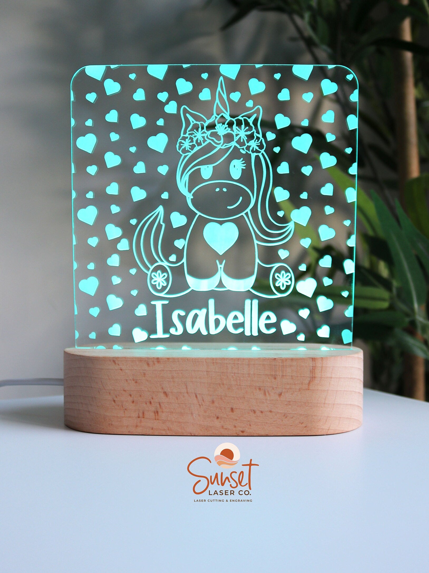 Personalised Night Light - Unicorn Hearts