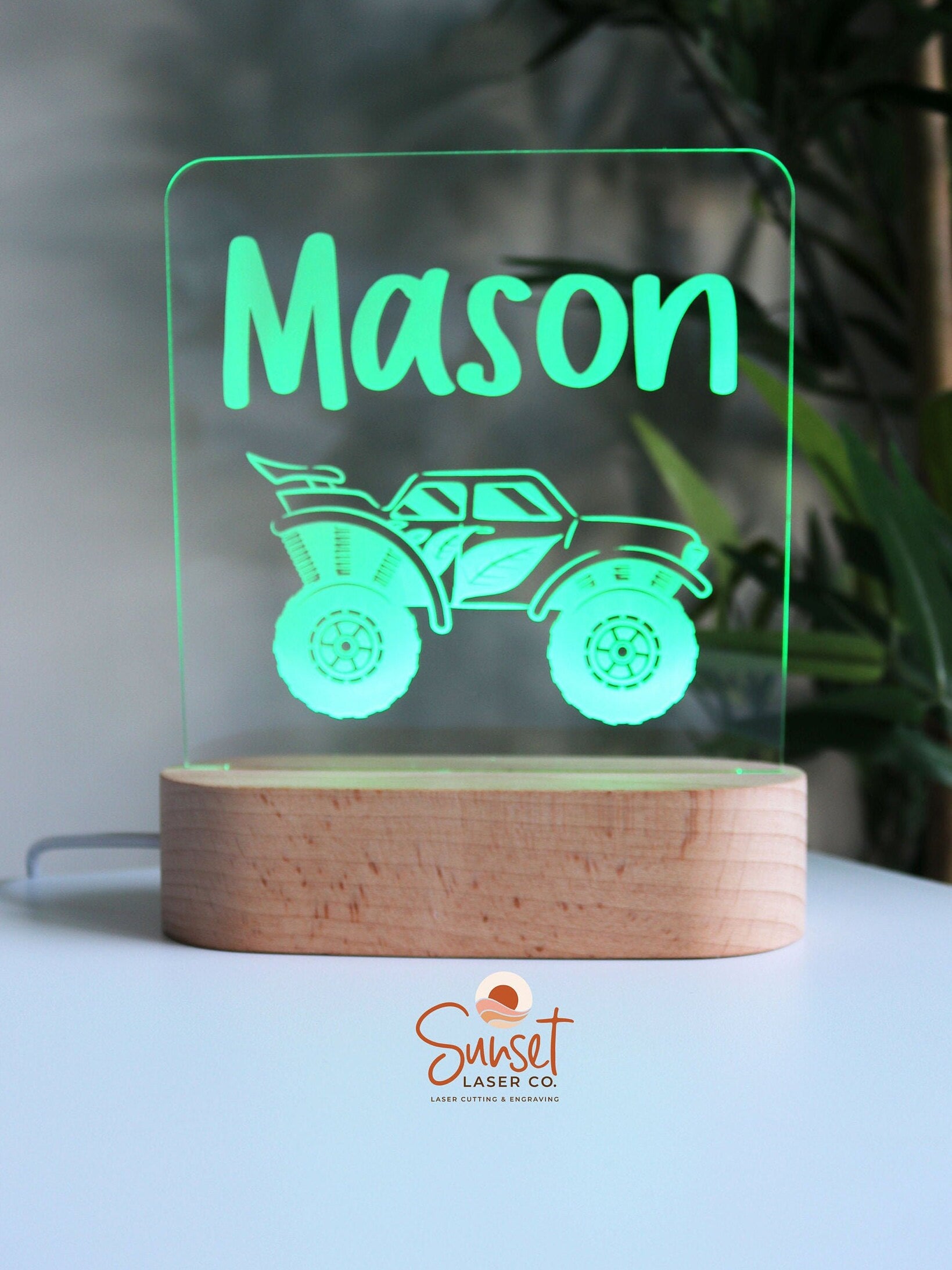 Wooden Personalised Night Light - Monster Truck