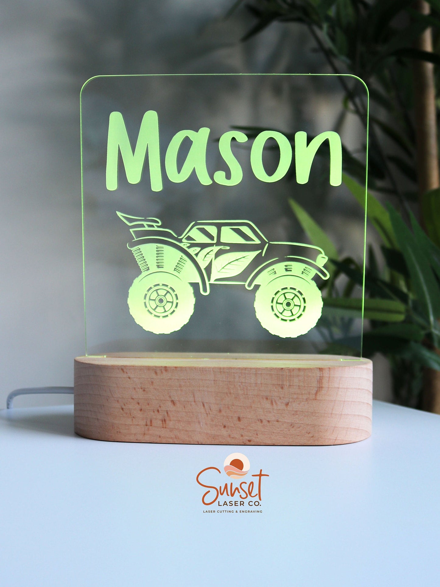 Wooden Personalised Night Light - Monster Truck