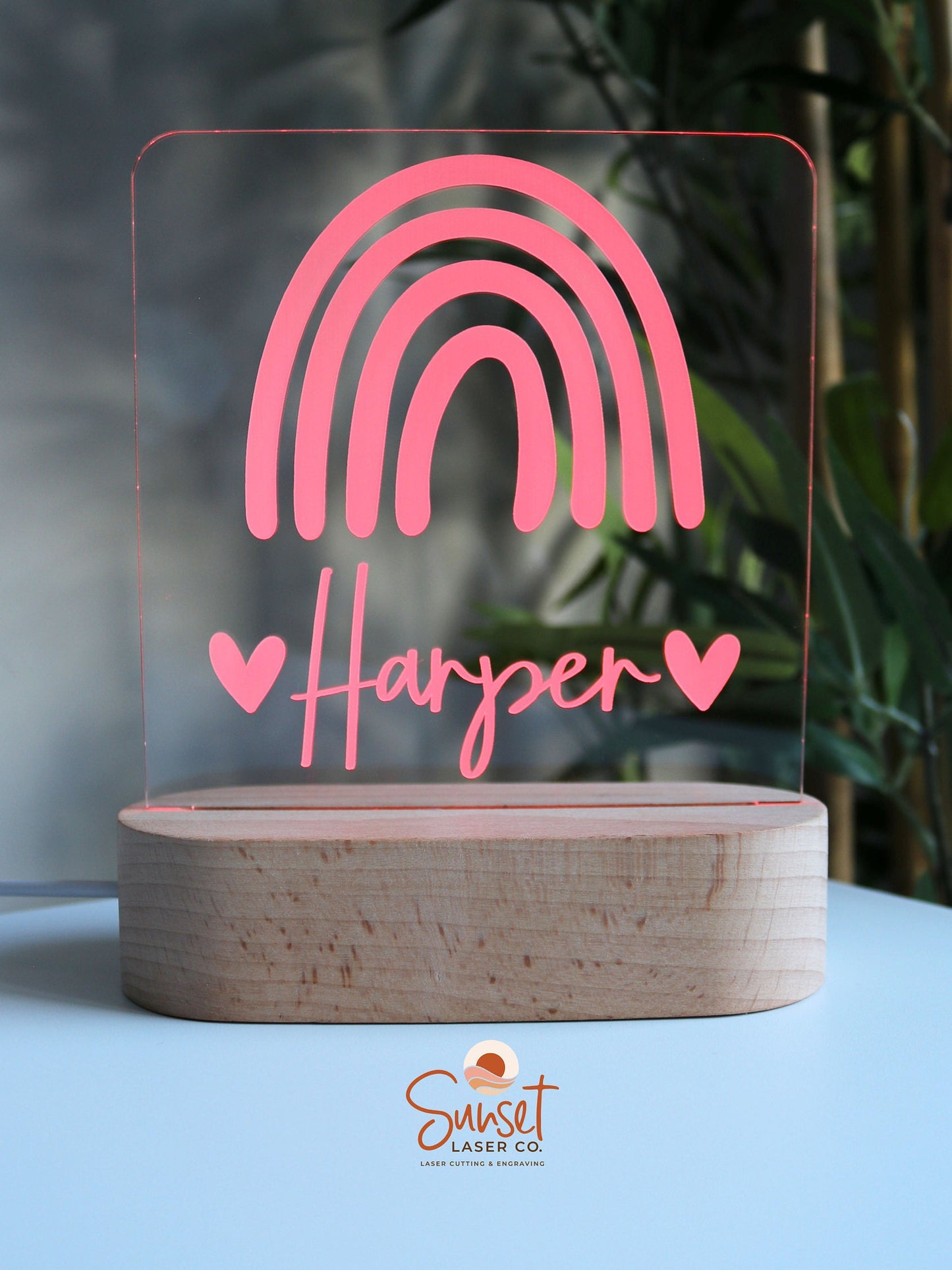 Wooden Personalised Night Light - Rainbow