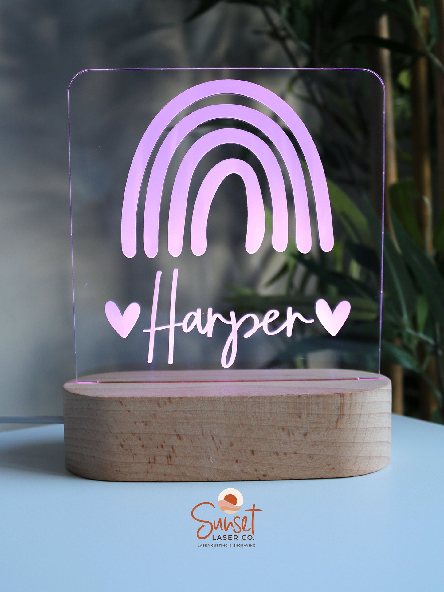 Wooden Personalised Night Light - Rainbow