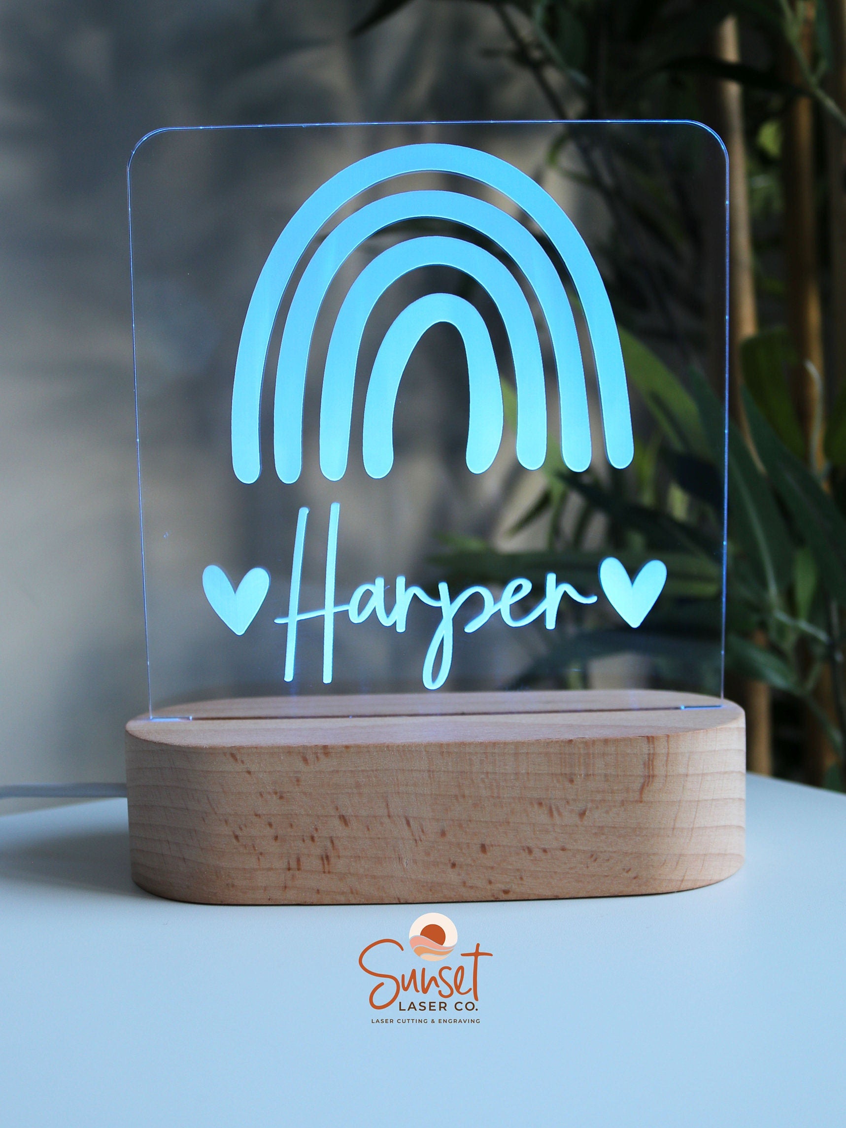 Wooden Personalised Night Light - Rainbow