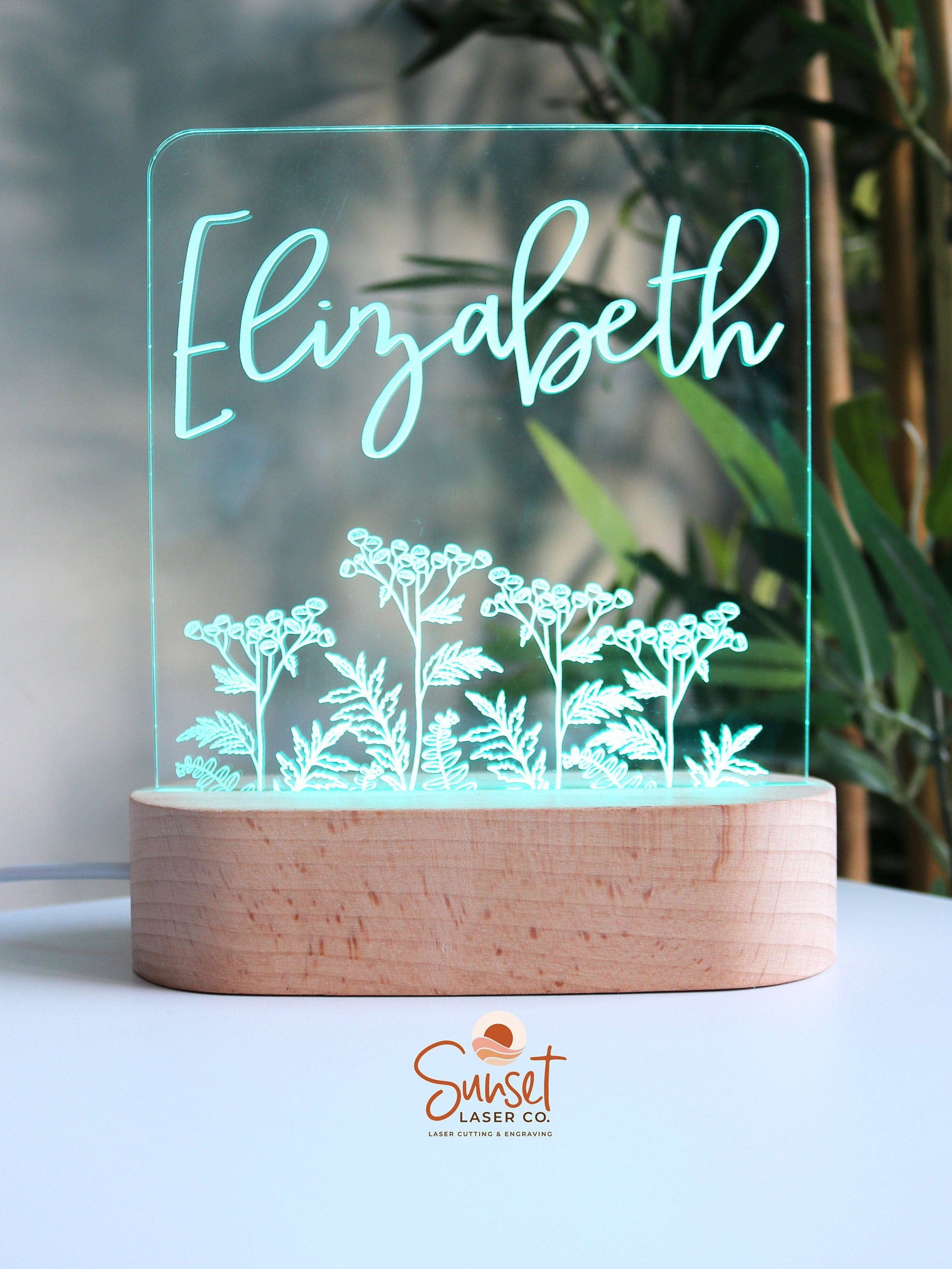 Wooden Personalised Night Light - Floral