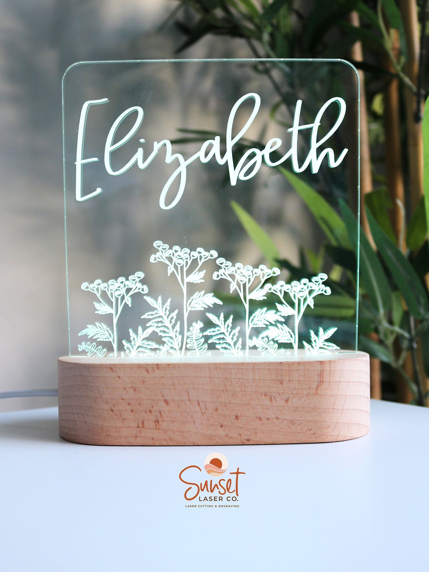 Wooden Personalised Night Light - Floral