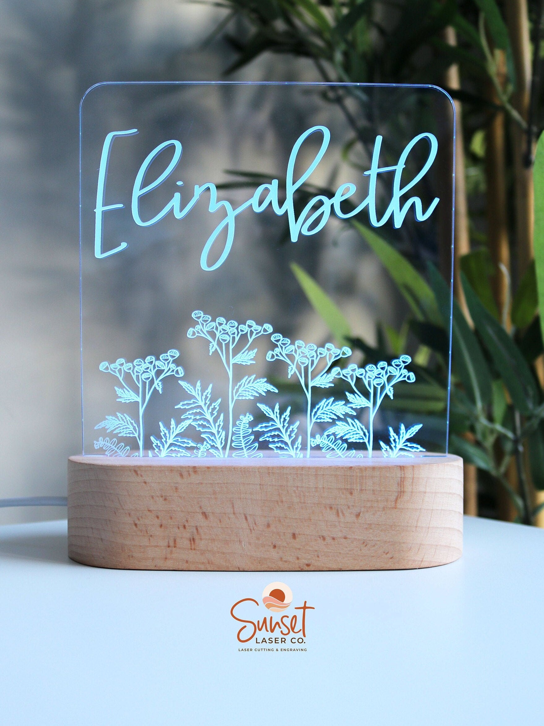 Wooden Personalised Night Light - Floral