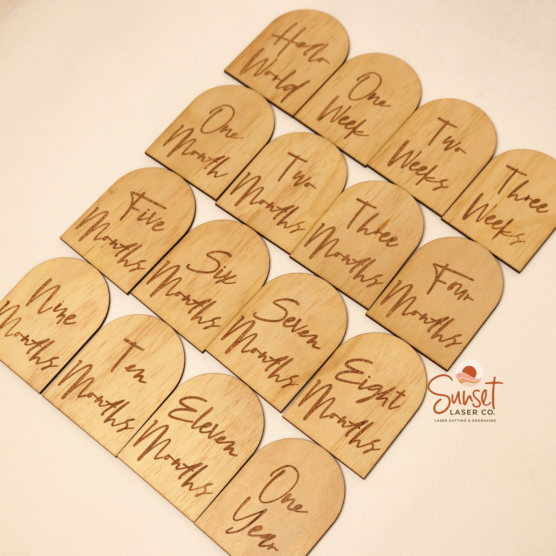 Wooden Arch Script Milestone Discs - Full Set