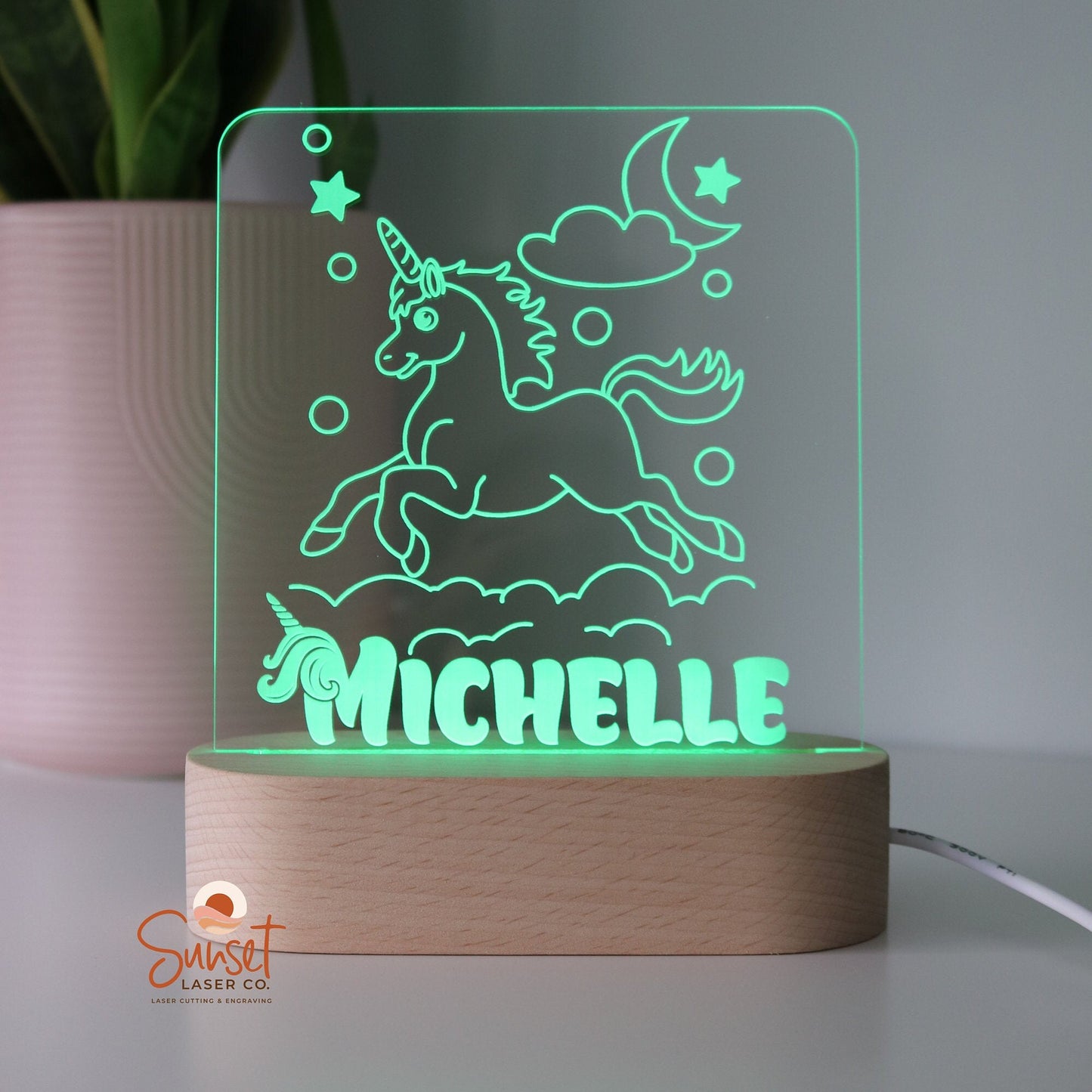 Wooden Personalised Night Light - Unicorn