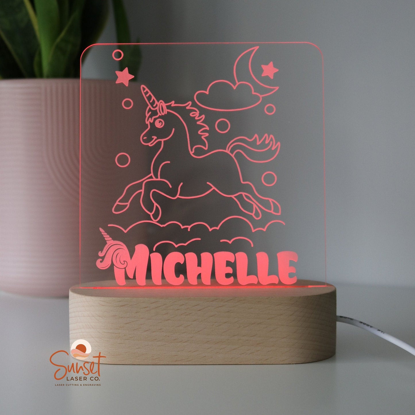 Wooden Personalised Night Light - Unicorn