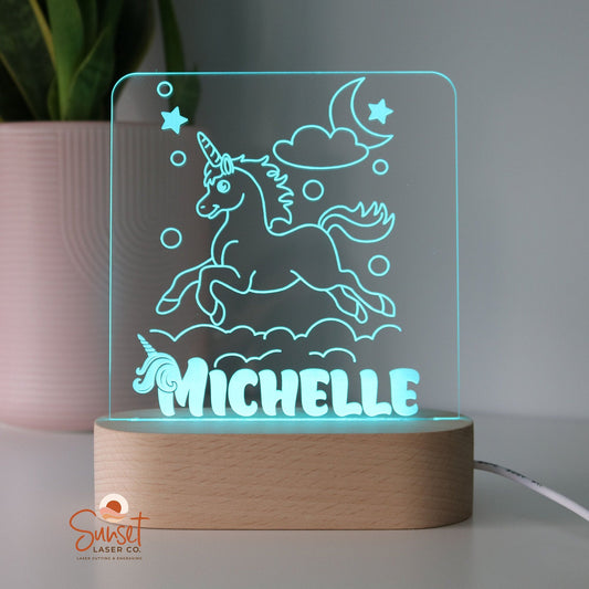 Wooden Personalised Night Light - Unicorn