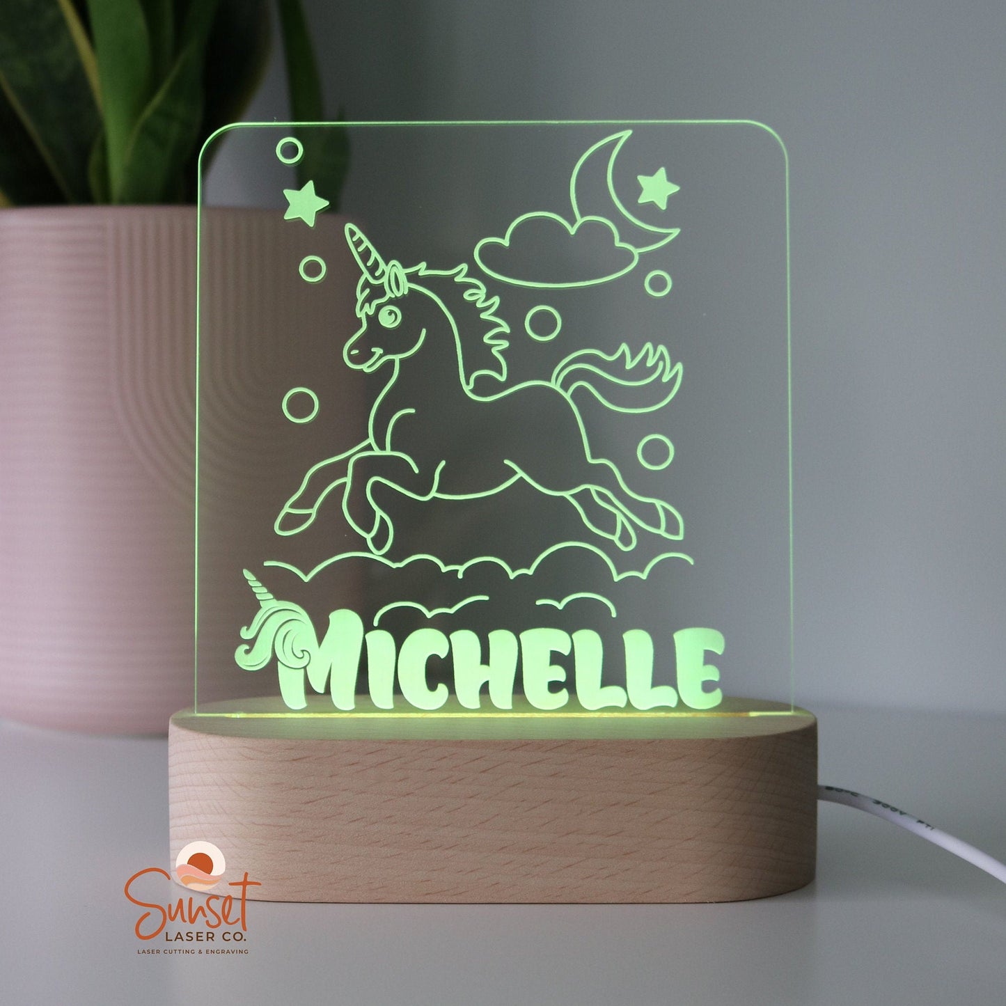 Wooden Personalised Night Light - Unicorn