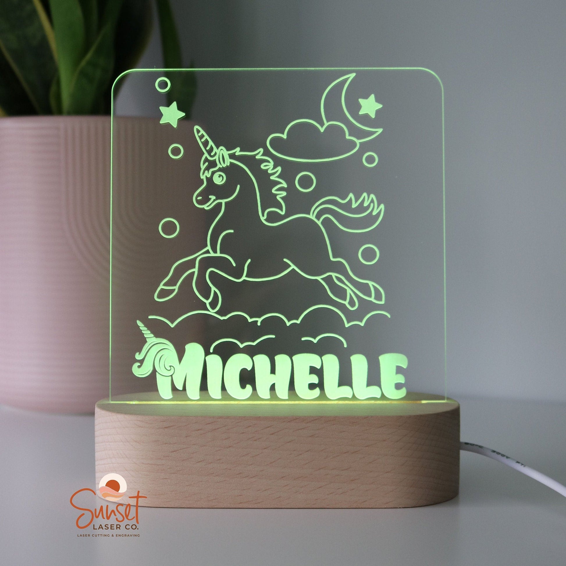 Wooden Personalised Night Light - Unicorn