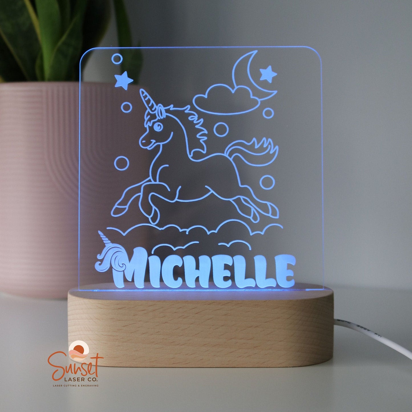 Wooden Personalised Night Light - Unicorn