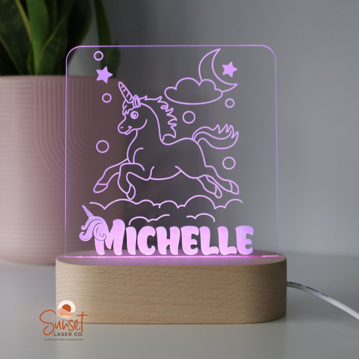 Wooden Personalised Night Light - Unicorn