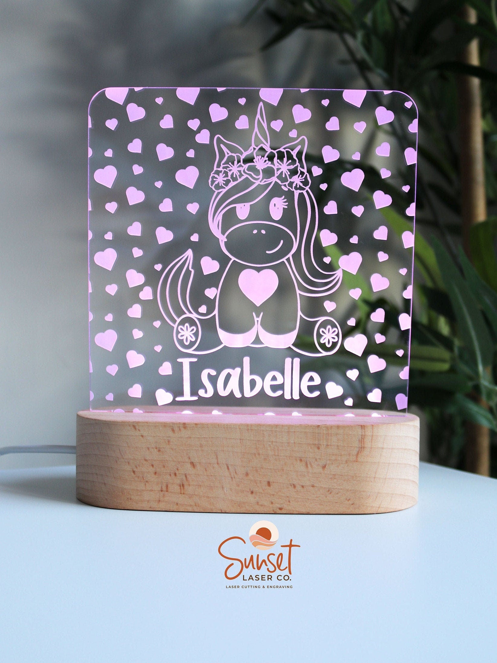 Personalised Night Light - Unicorn Hearts