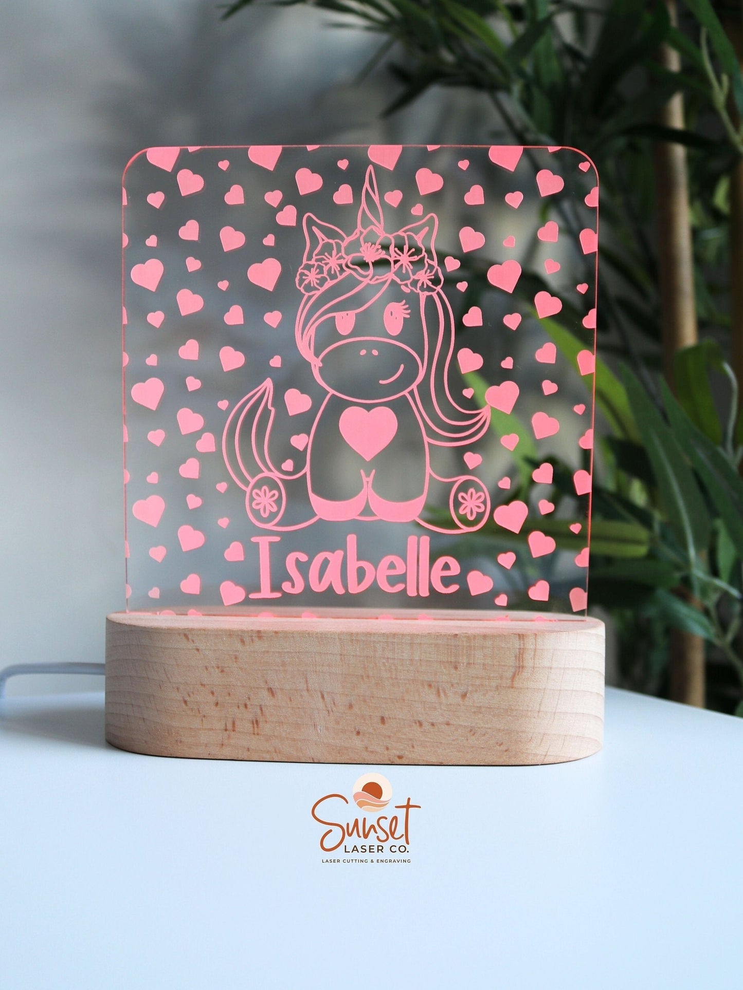 Personalised Night Light - Unicorn Hearts