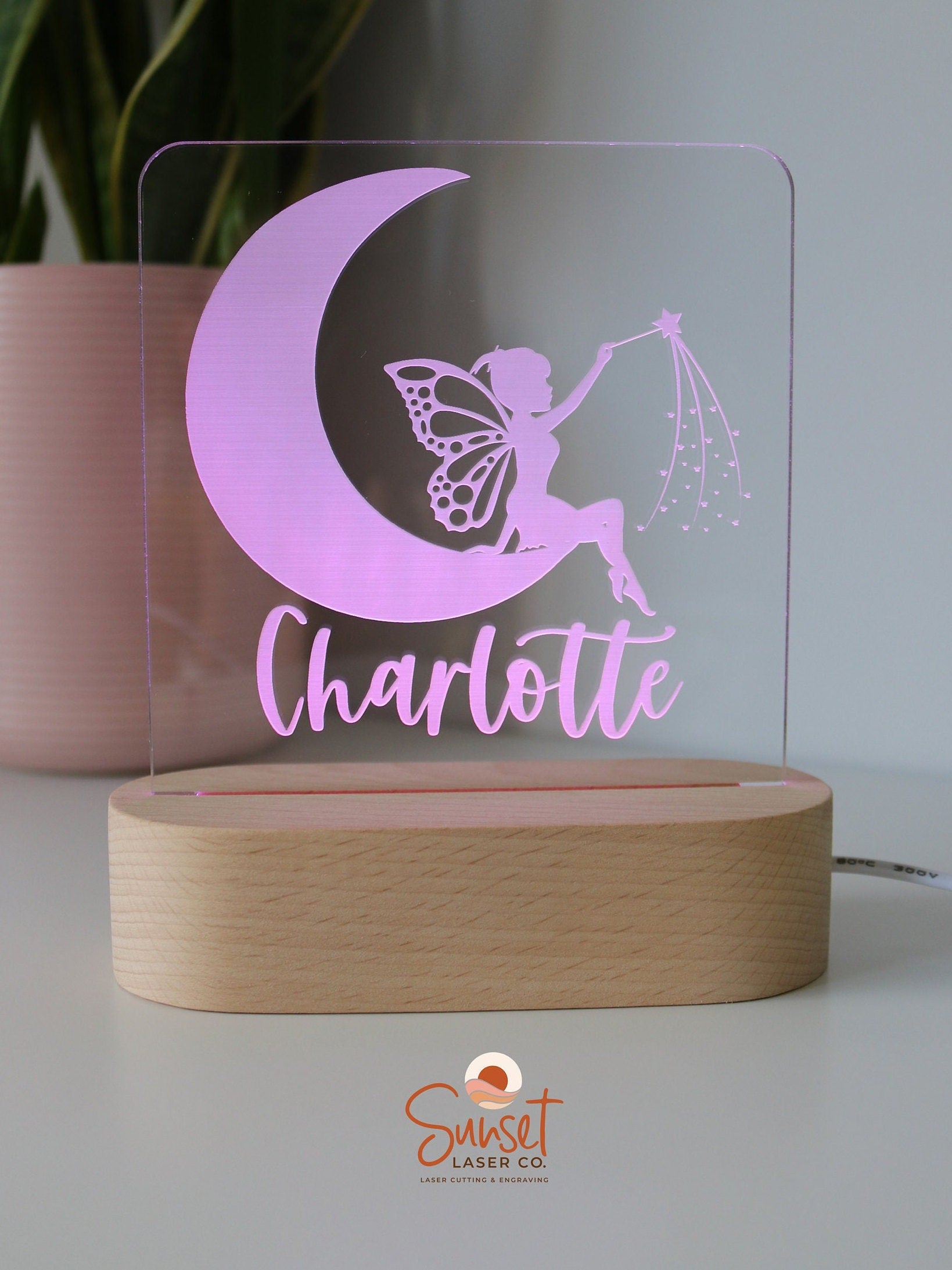 Wooden Personalised Night Light - Fairy Moon