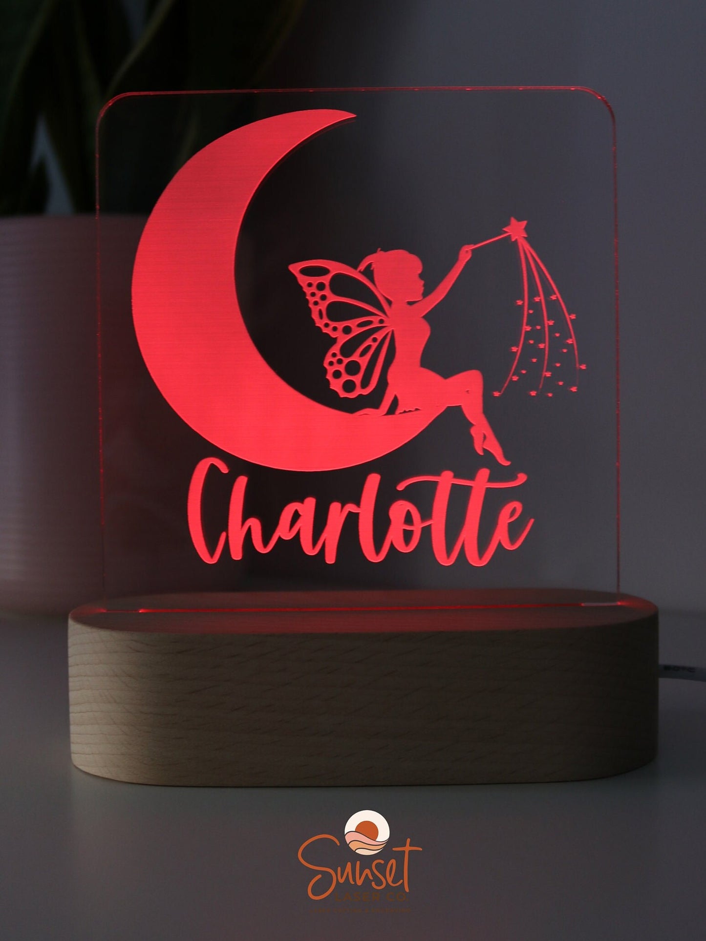 Wooden Personalised Night Light - Fairy Moon