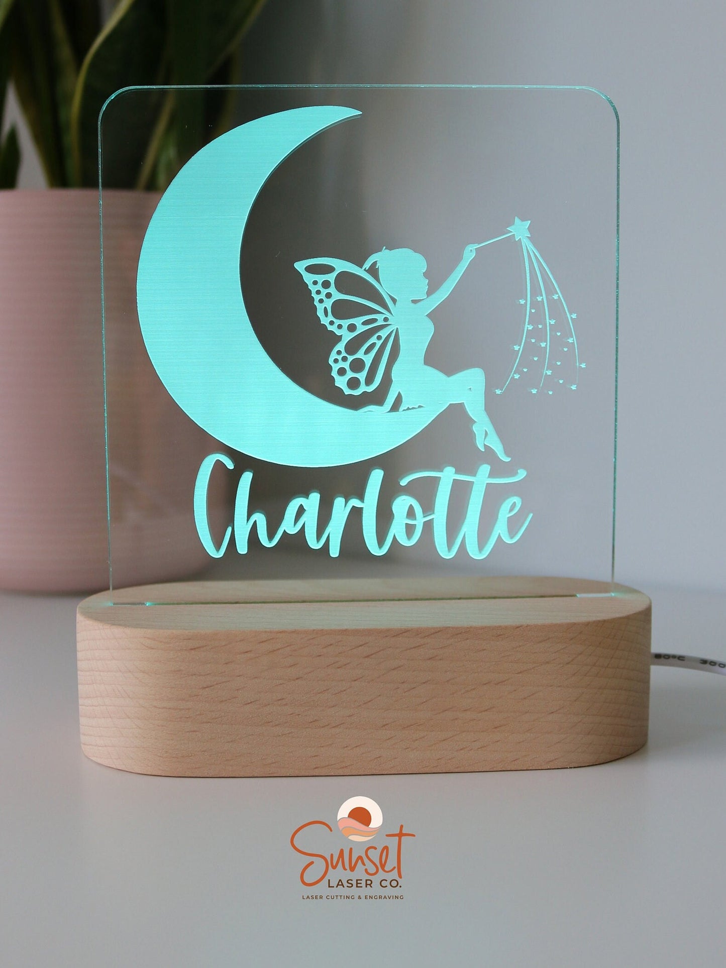 Wooden Personalised Night Light - Fairy Moon