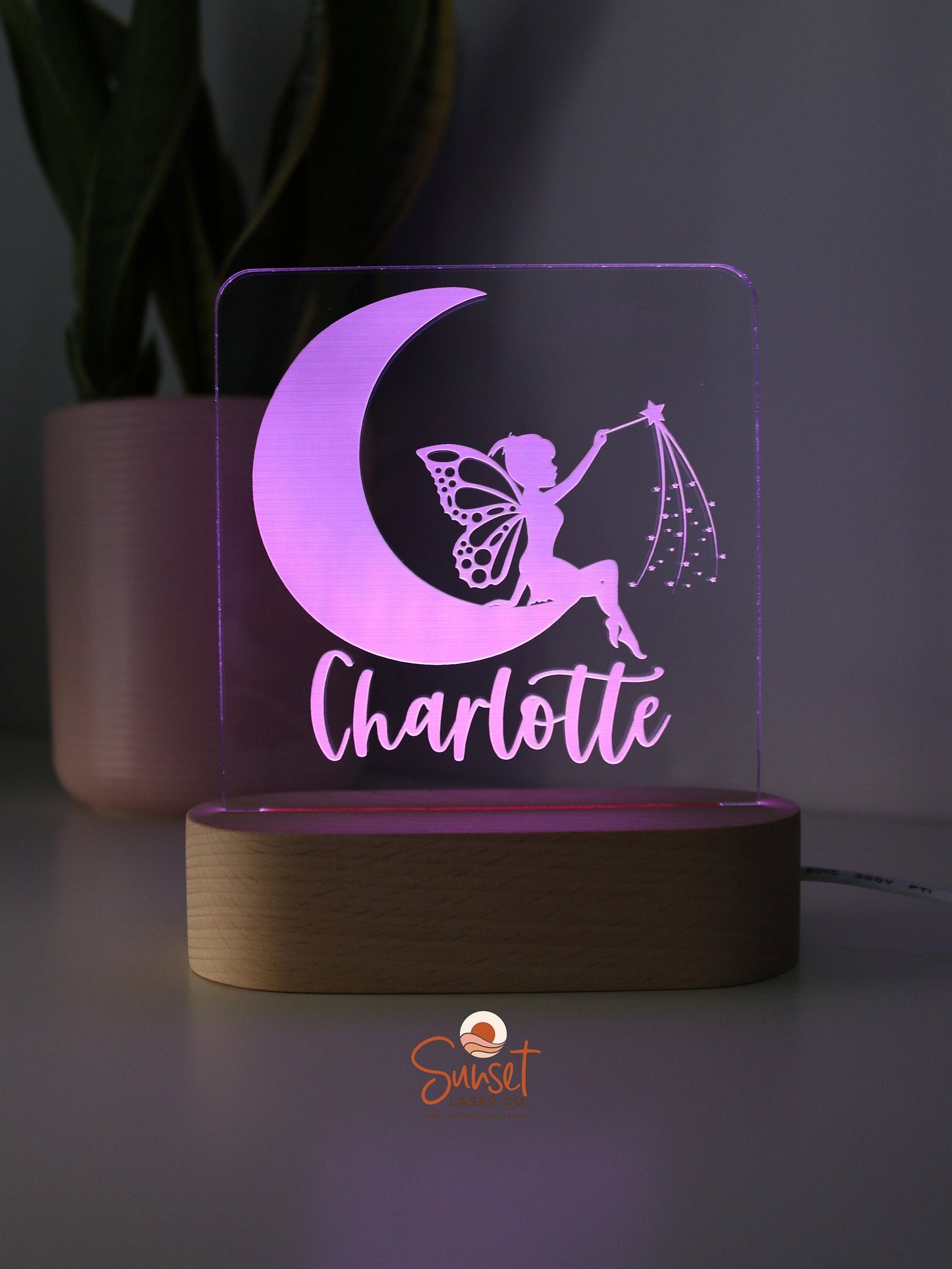 Wooden Personalised Night Light - Fairy Moon