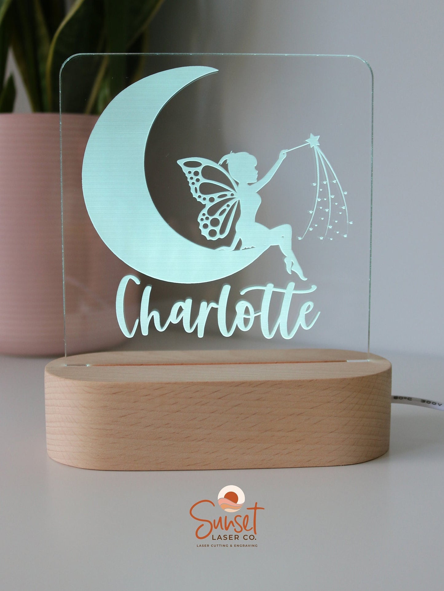 Wooden Personalised Night Light - Fairy Moon