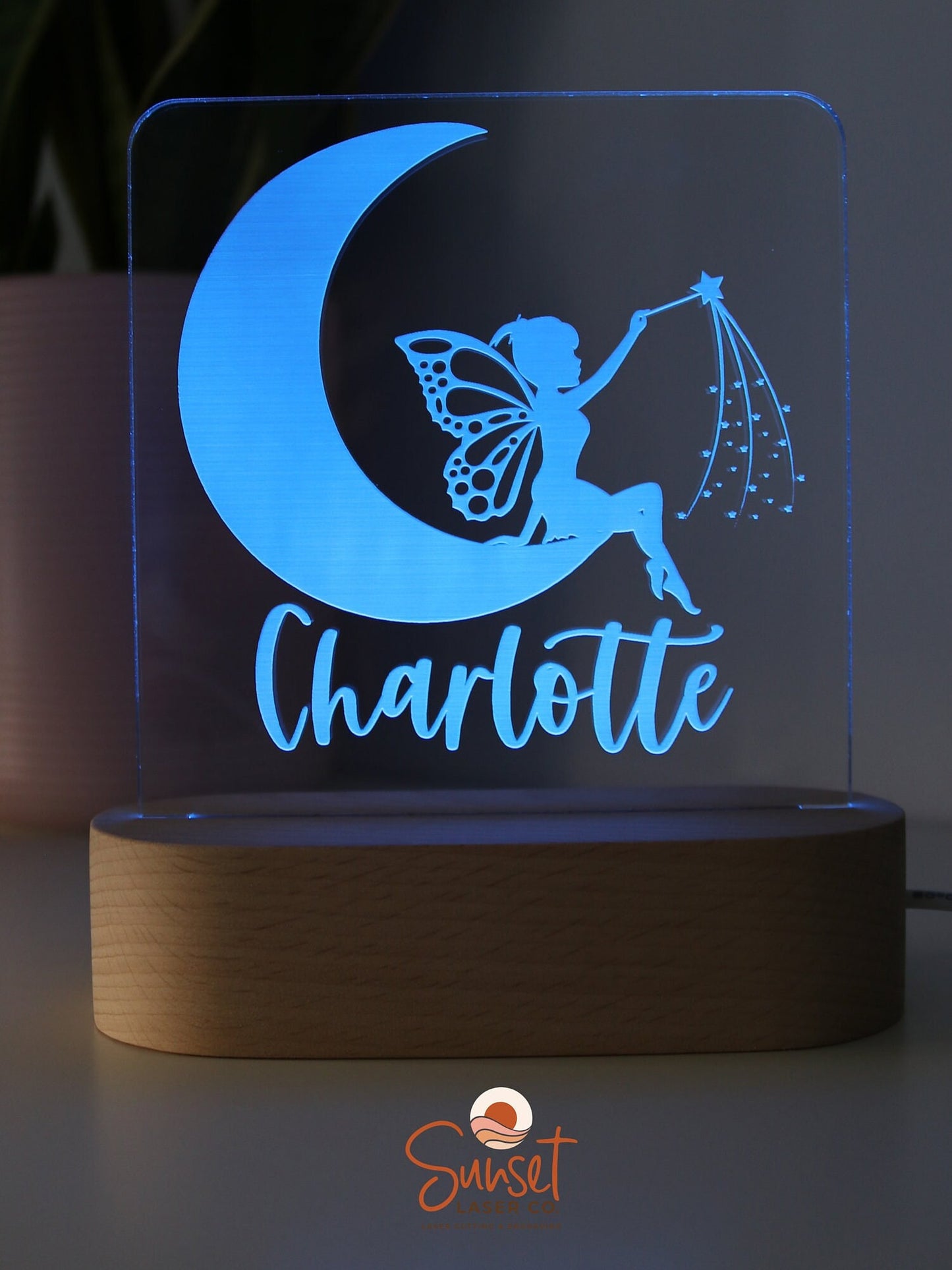 Wooden Personalised Night Light - Fairy Moon