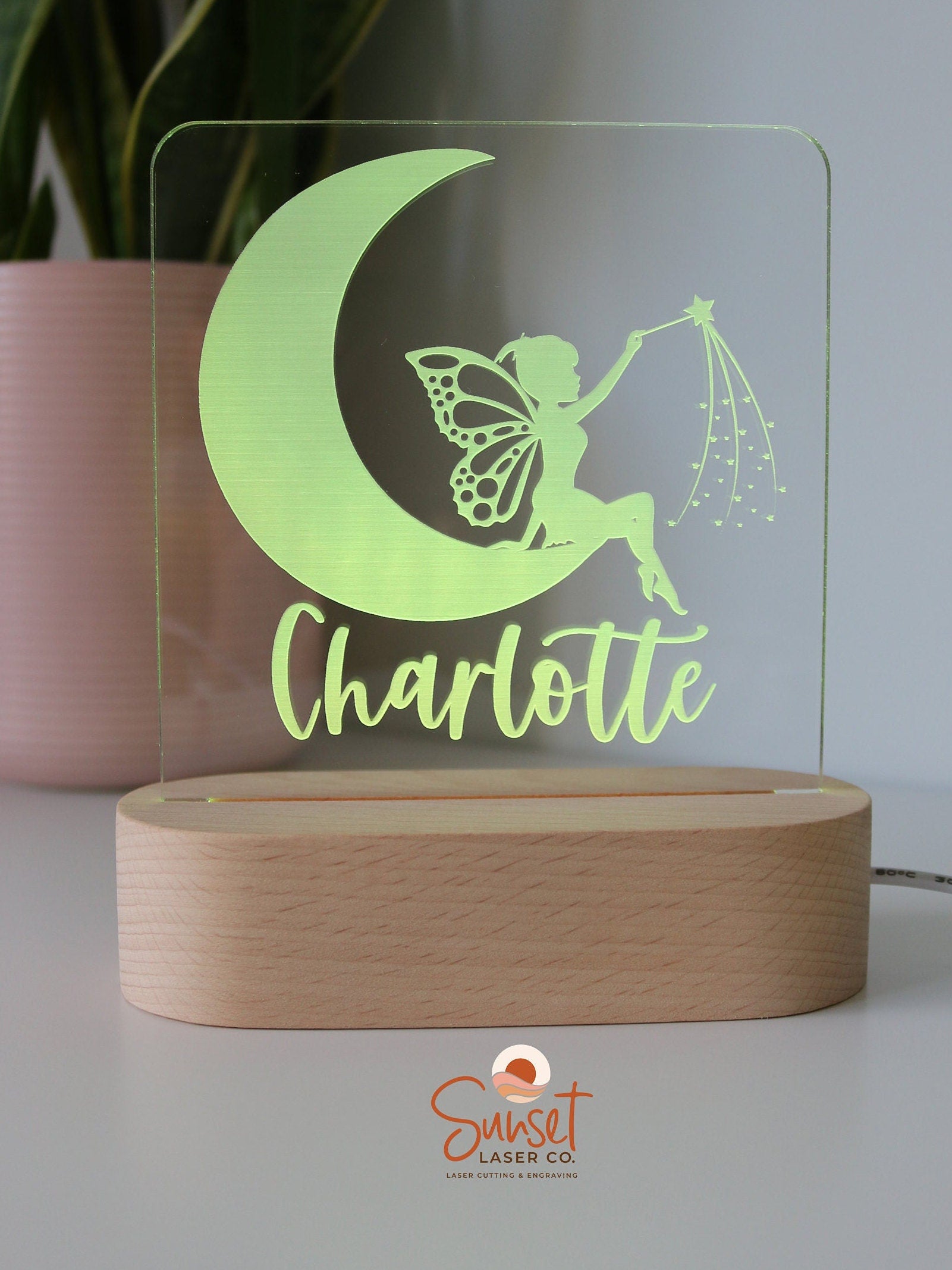 Wooden Personalised Night Light - Fairy Moon