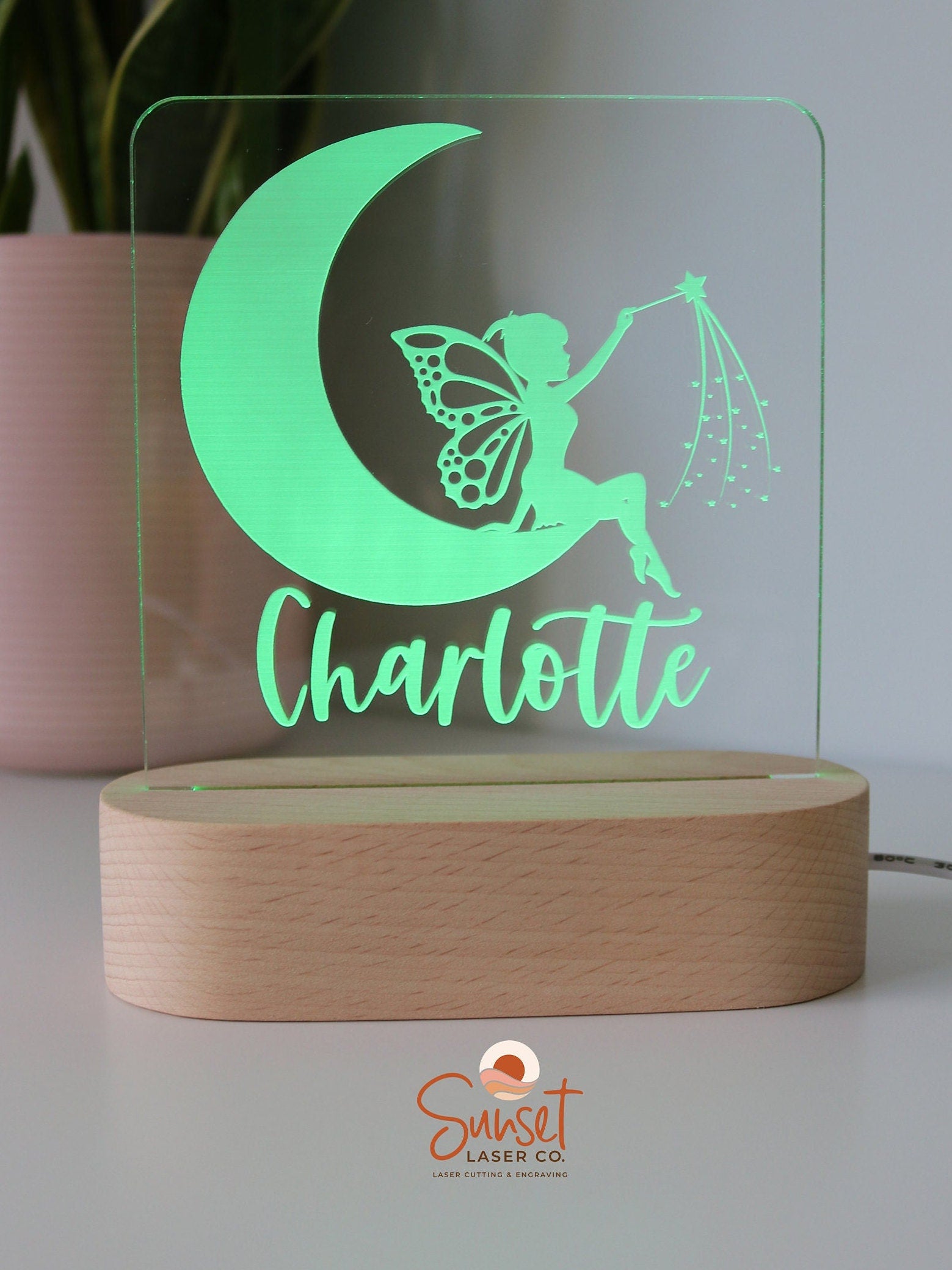 Wooden Personalised Night Light - Fairy Moon