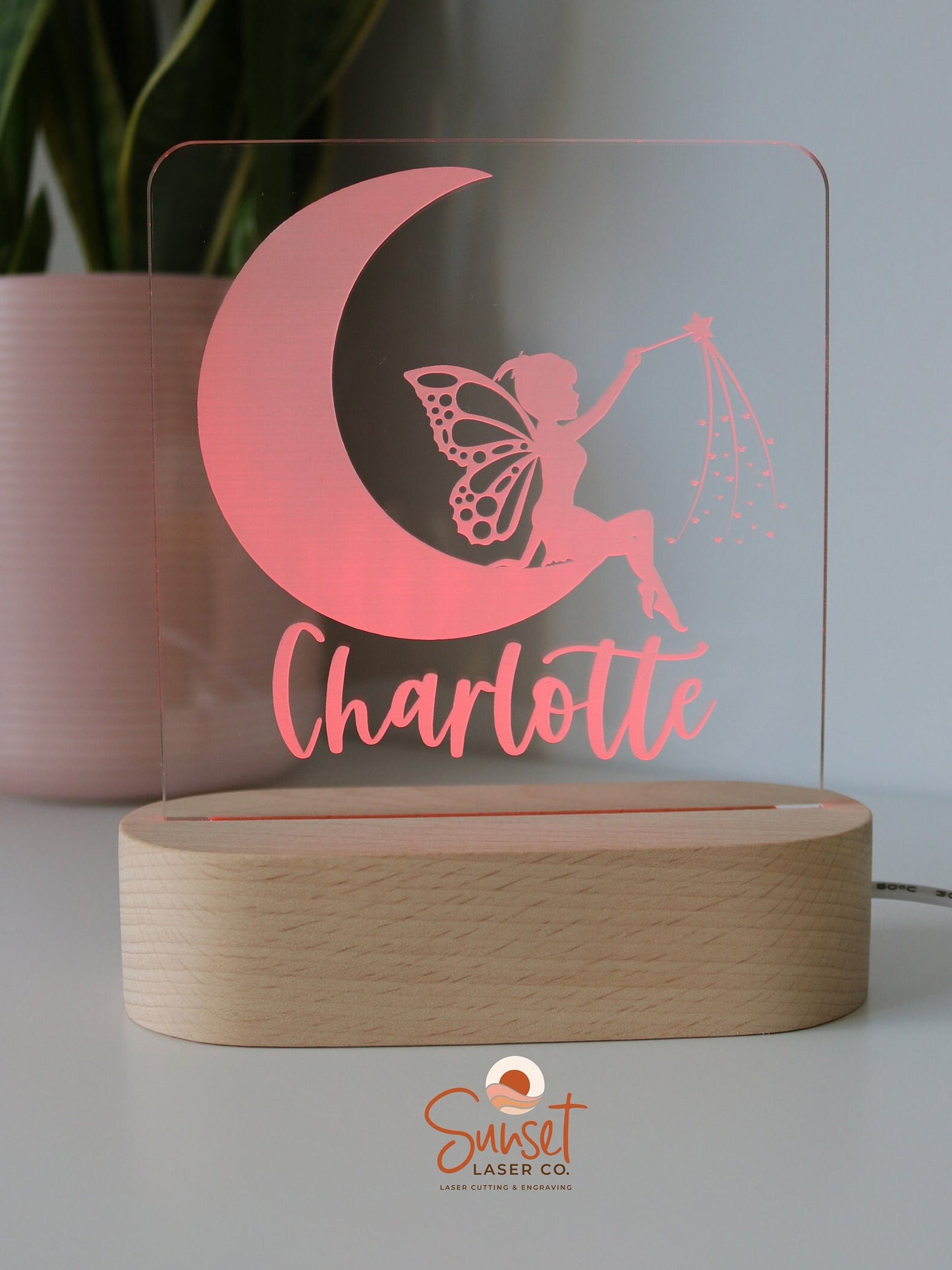 Wooden Personalised Night Light - Fairy Moon