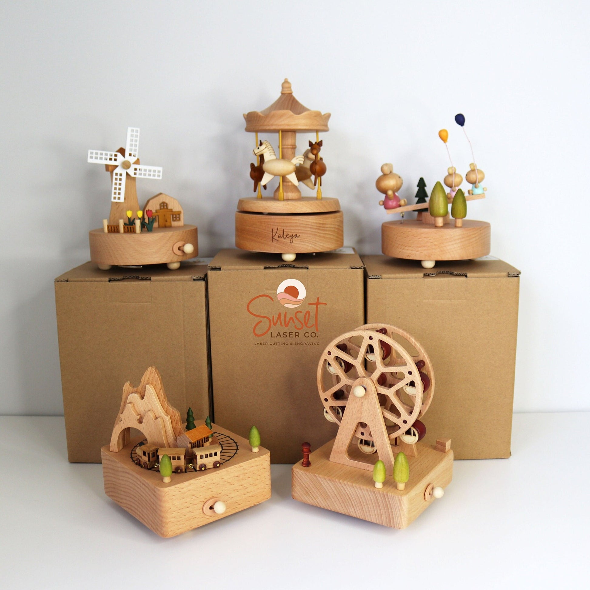 Personalised Wooden Musical Christmas Train Carousel