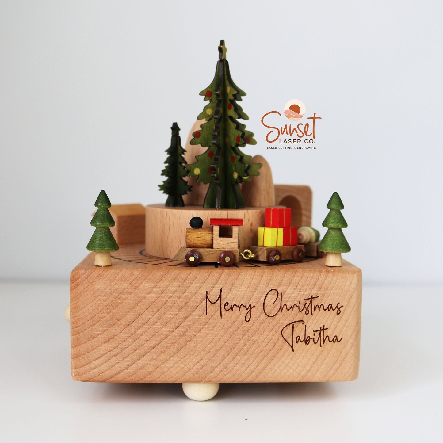 Personalised Wooden Musical Christmas Train Carousel