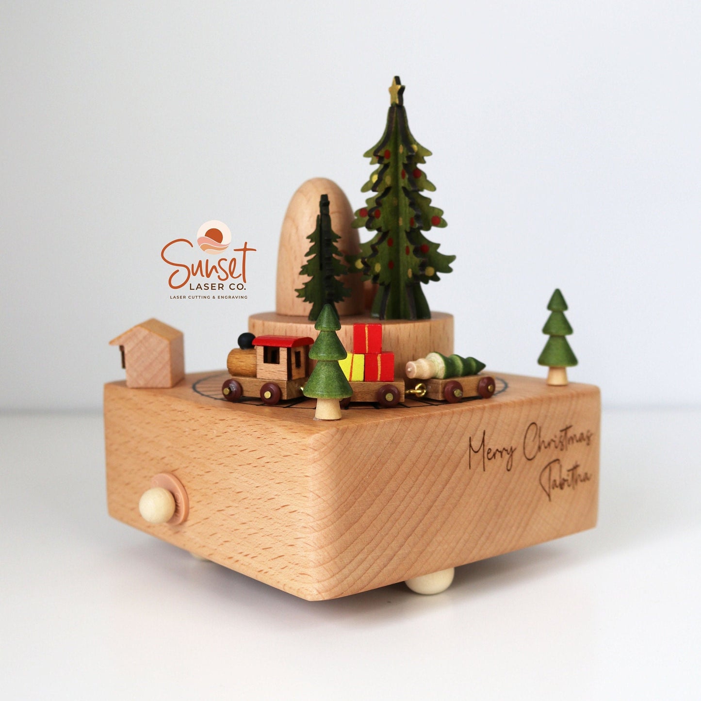 Personalised Wooden Musical Christmas Train Carousel