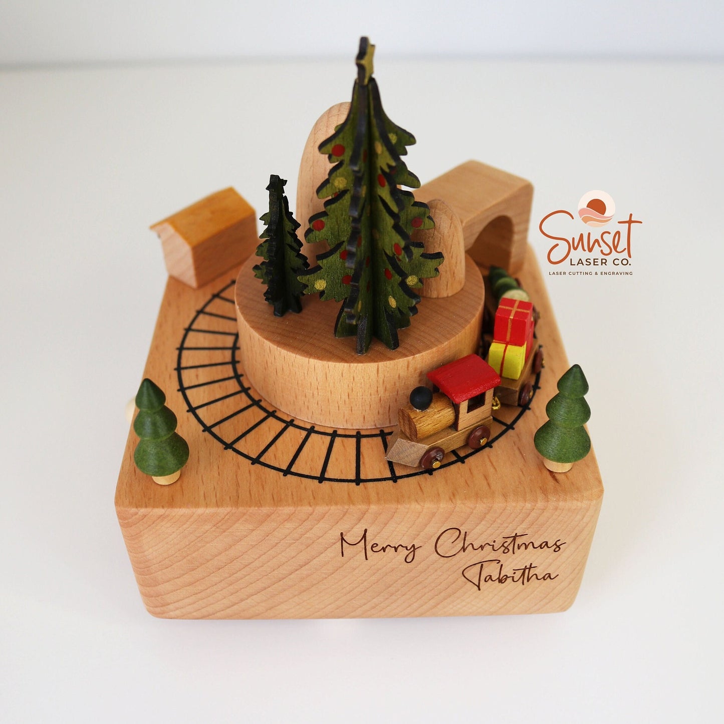 Personalised Wooden Musical Christmas Train Carousel