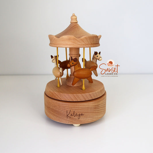 Personalised Wooden Musical Carousel - Horses