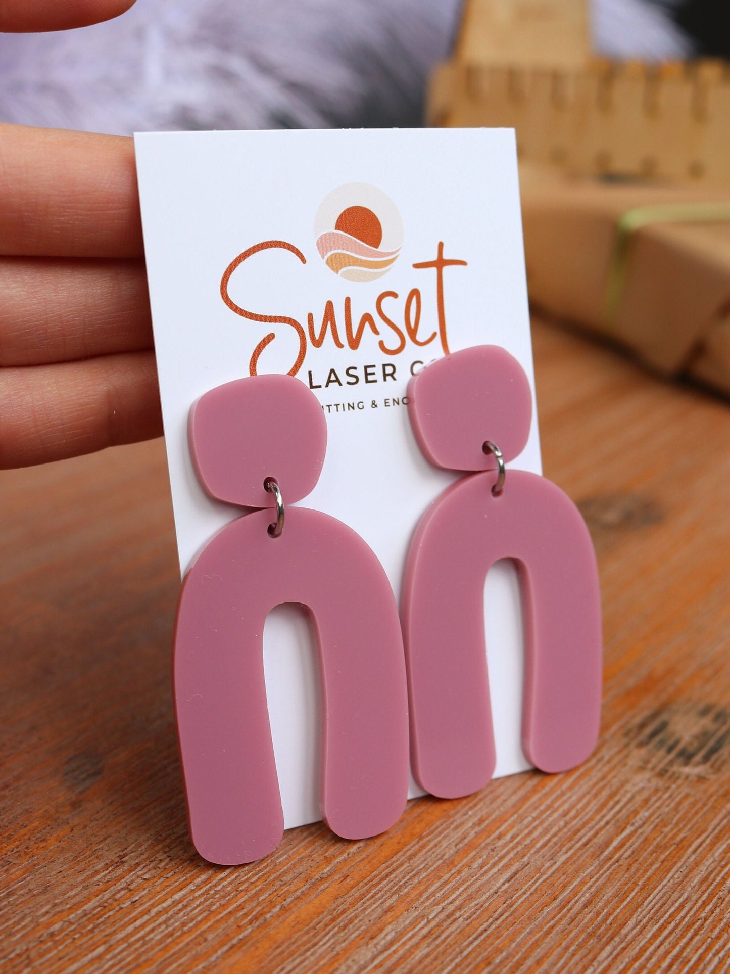 Acrylic Arch Earrings - Dusty Rose