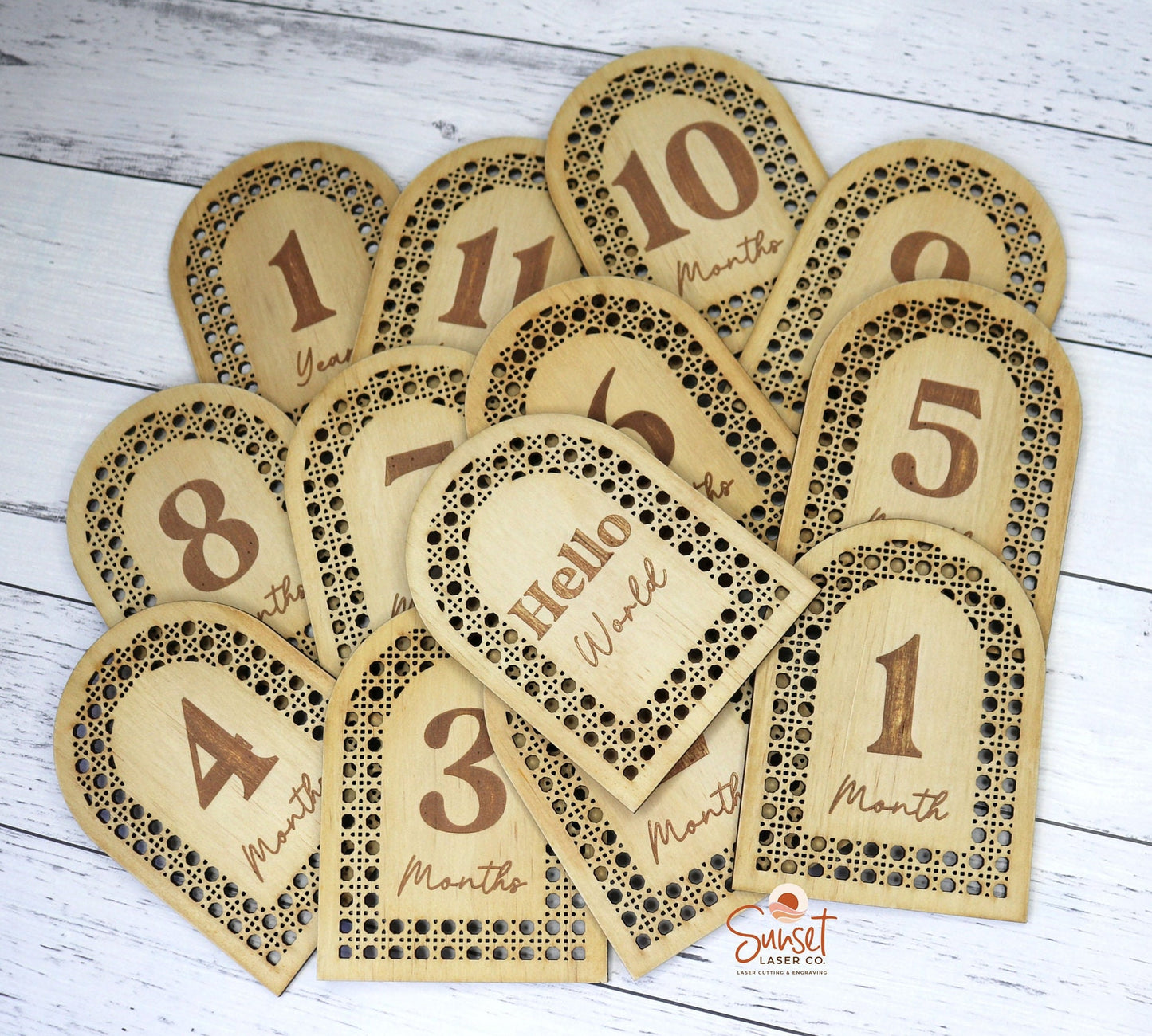 Wooden Rattan Baby Milestone Discs - Full Set