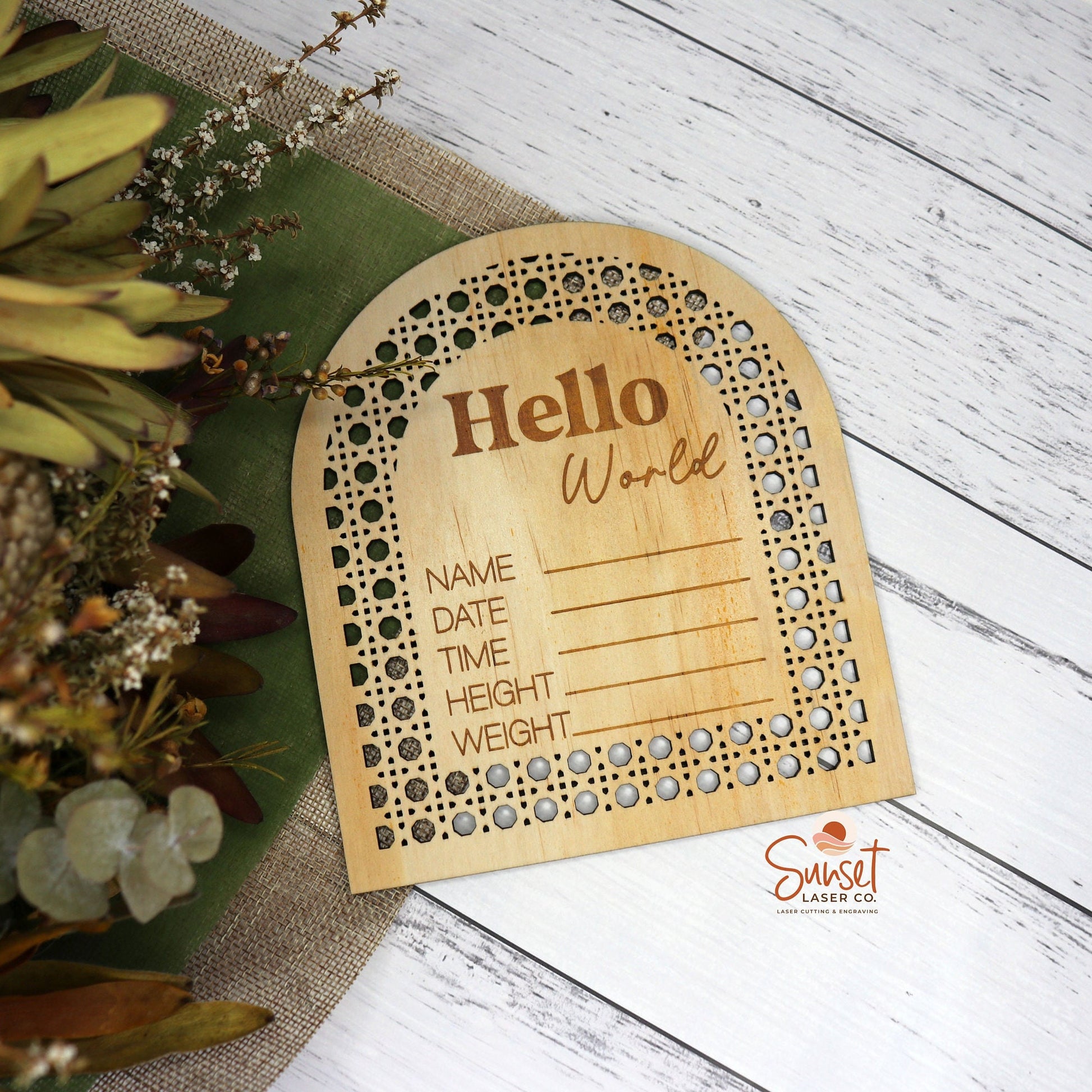 Rattan Baby Announcement Plaque