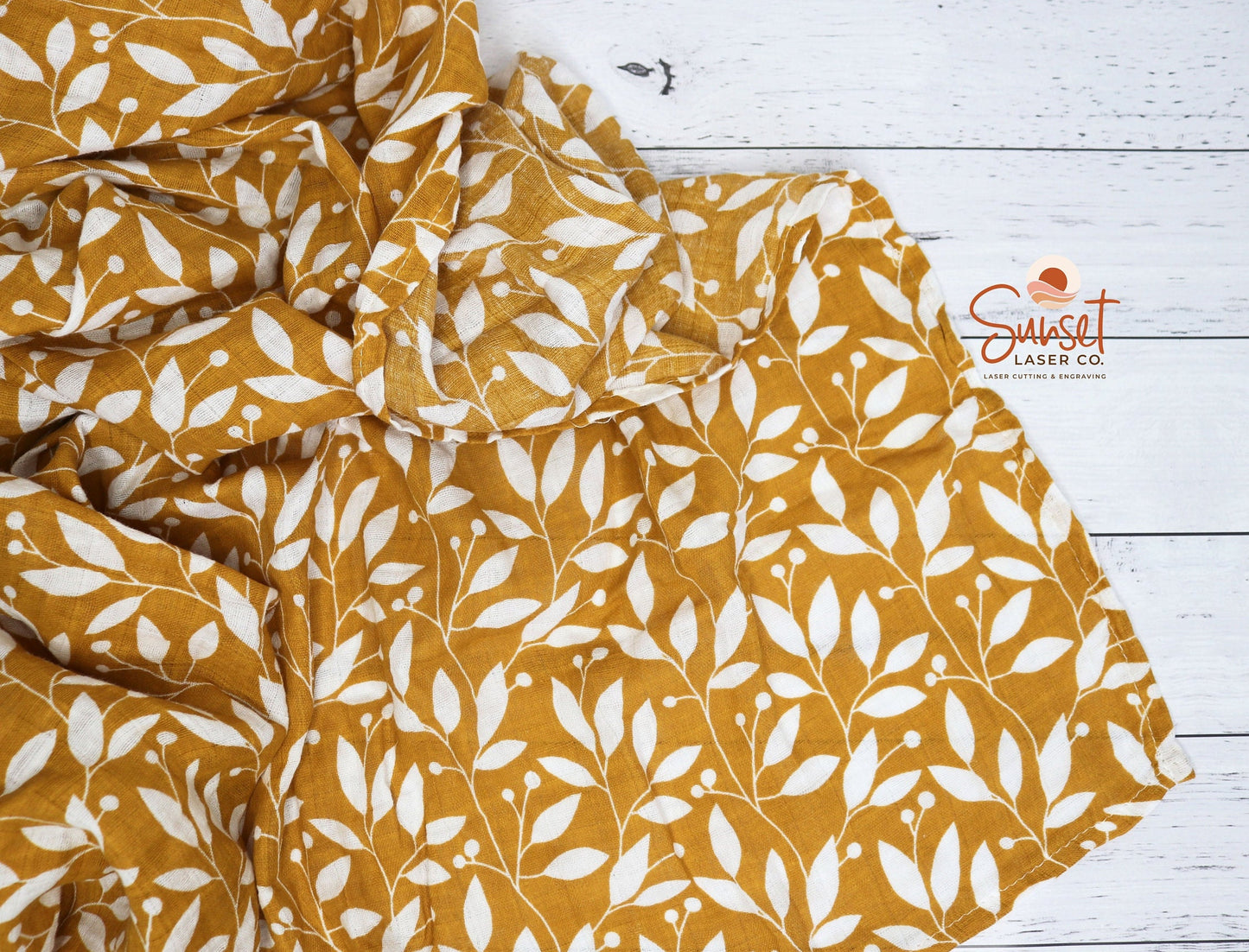 100% Cotton Baby Swaddle Wrap - Mustard Olive Leaves