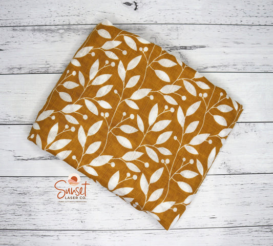 100% Cotton Baby Swaddle Wrap - Mustard Olive Leaves
