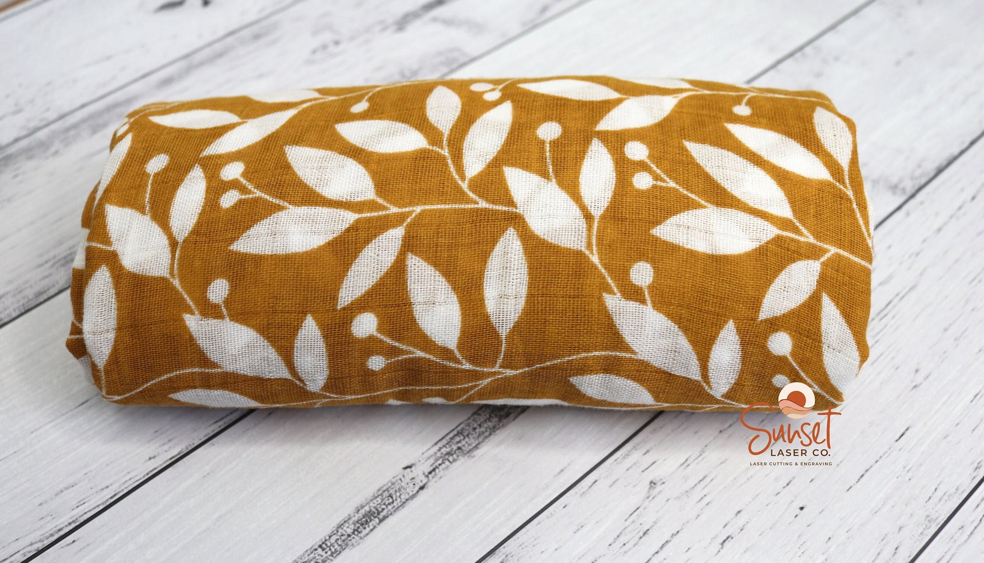 100% Cotton Baby Swaddle Wrap - Mustard Olive Leaves