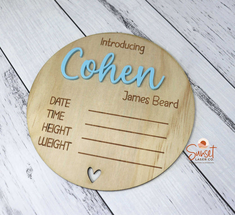 Personalised wooden baby name announcement plaque