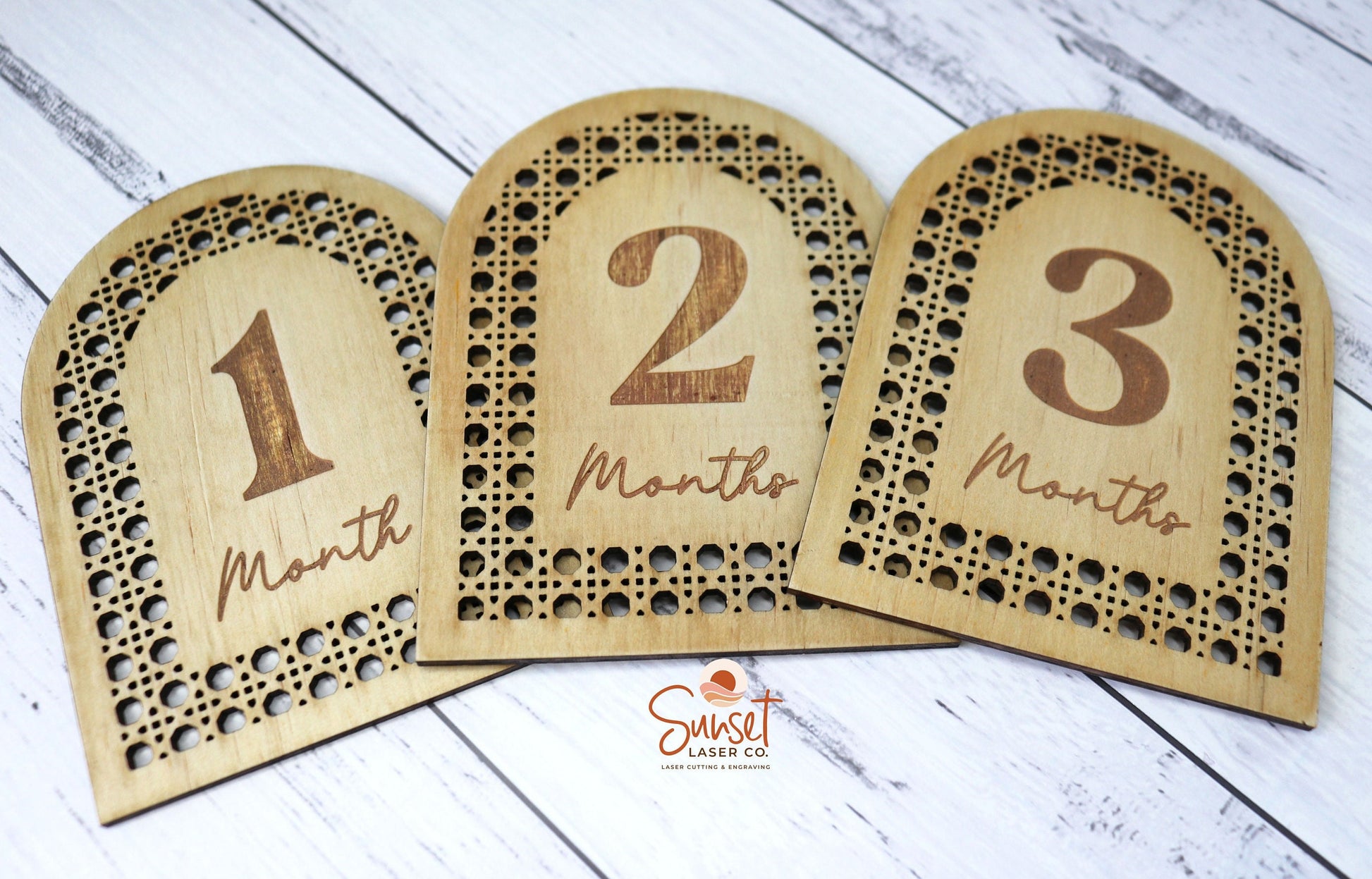 Wooden Rattan Baby Milestone Discs - Full Set