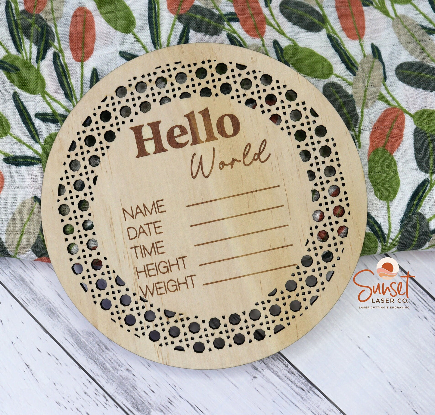 Rattan Baby Announcement Plaque - Round