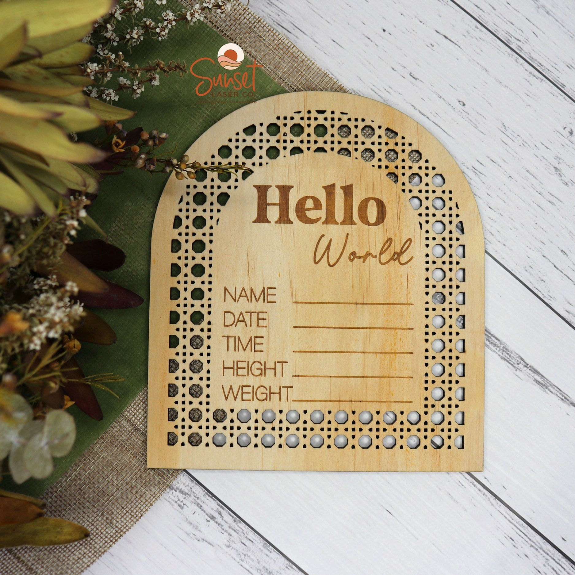 Rattan Baby Announcement Plaque