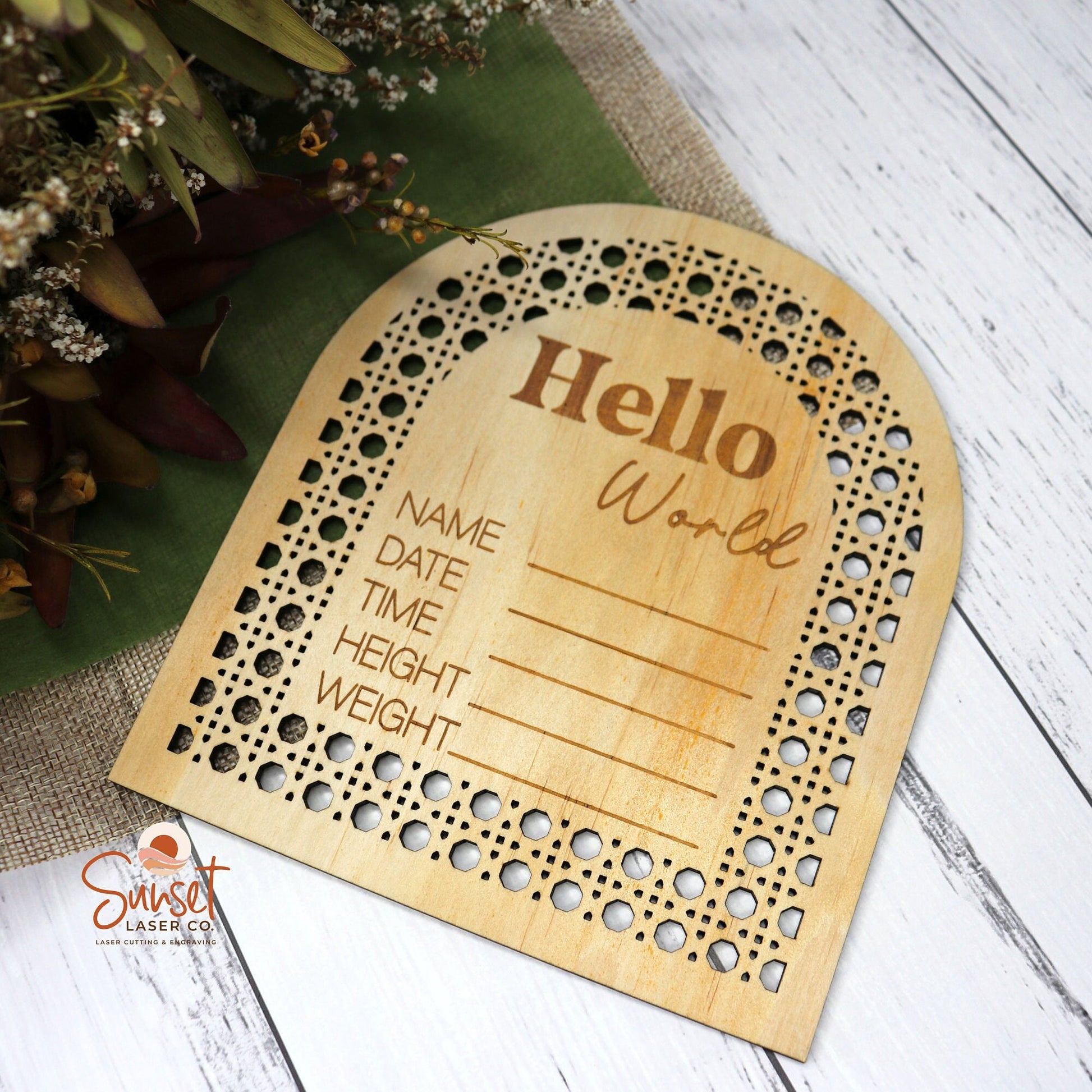 Rattan Baby Announcement Plaque