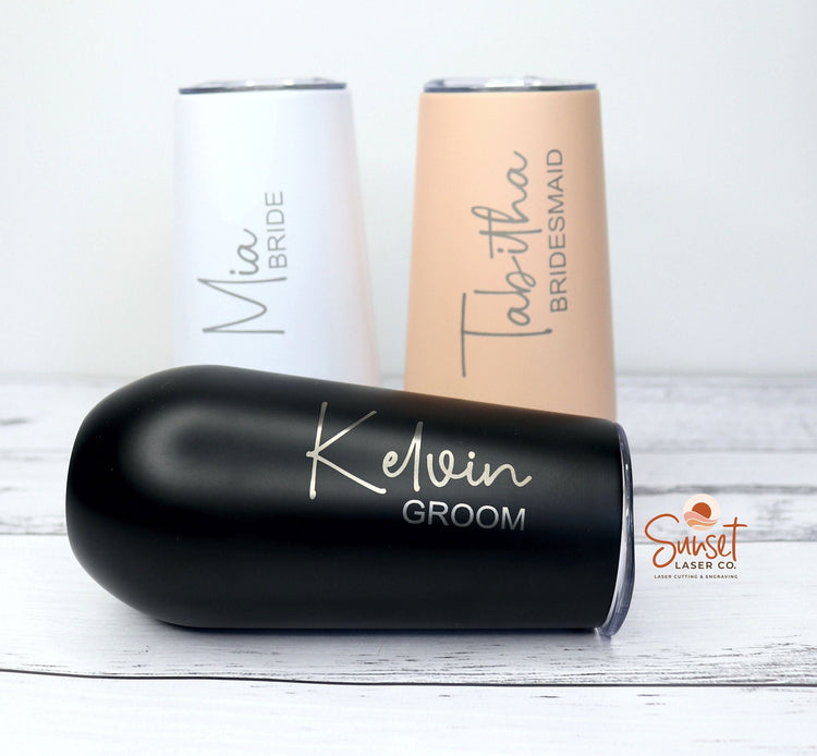 Personalised stainless steel champagne tumbler with name engraving

