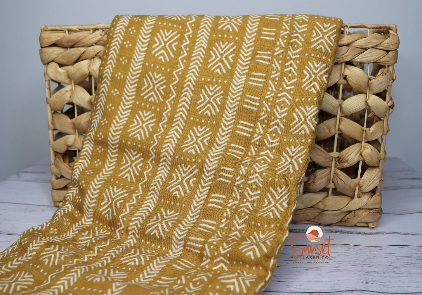 Bamboo Cotton Baby Muslin Wrap - Mustard & Rust Designs Mustard Tribal