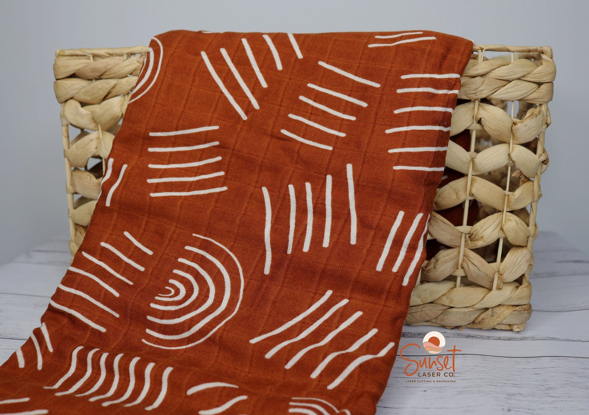 Bamboo Cotton Baby Muslin Wrap - Mustard & Rust Designs Rust Lines