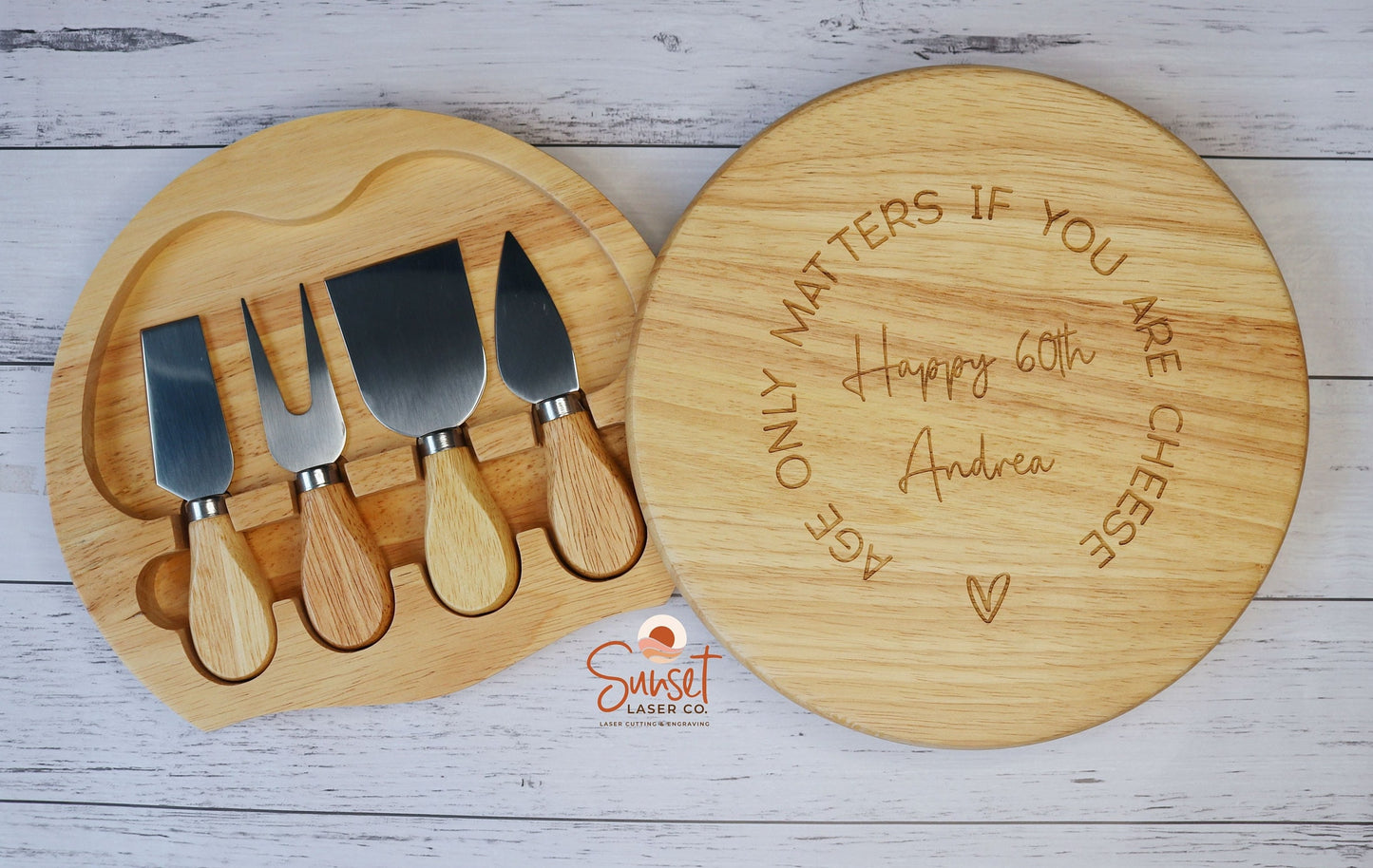 Personalised Wooden Cheese Board & Knife Set